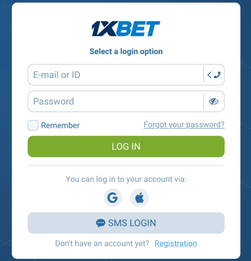 1xBet Tanzania login screen form